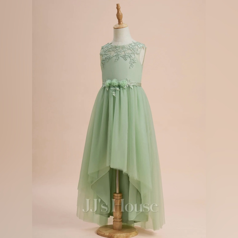 JJs House Mint Green High-Low Tulle Flower Girl Dress